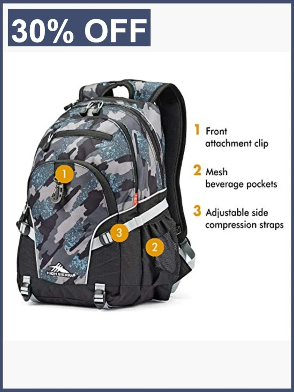 High Sierra Loop Backpack with Tablet Sleeve, 33L, Nylon, One Size